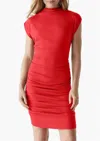 Michael Stars Gia Mock Neck Power Shoulder Dress In Tamale Red In Cherry