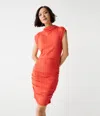 Michael Stars Gia Ribbed Power Shoulder Dress In Cherry