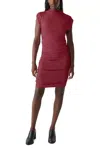 Michael Stars Gia Ribbed Power Shoulder Dress In Carmine In Pink