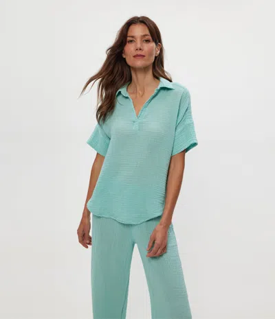 Michael Stars Gigi Gauze Popover Top In Green