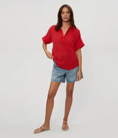 Michael Stars Gigi Gauze Popover Top In Red