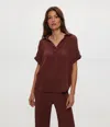Michael Stars Gigi Gauze Popover Top In Brown