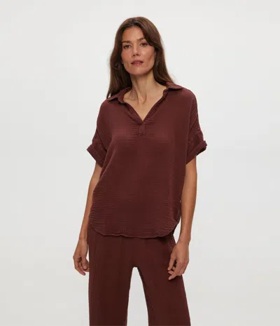 Michael Stars Gigi Gauze Popover Top In Brown