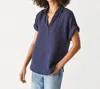 Michael Stars Gigi Gauze Popover Top In Blue