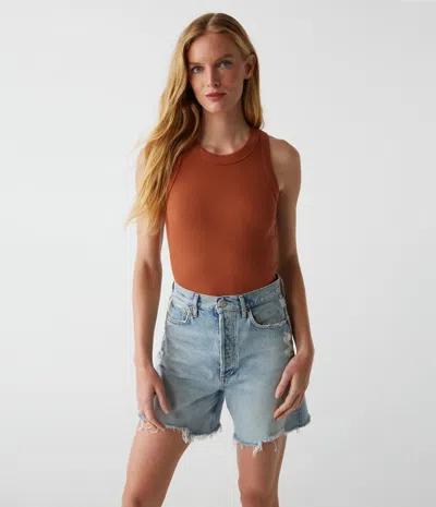 Michael Stars Gina Ribbed Crop Tank In Toffee