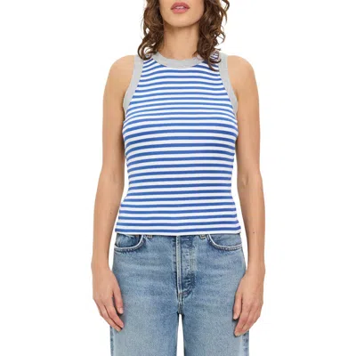 Michael Stars Gina Stripe Rib Tank In Blue