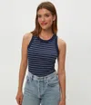 Michael Stars Gina Striped Ribbed Crop Tank In Blue