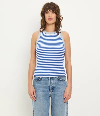 Michael Stars Gina Striped Ribbed Crop Tank In Blue