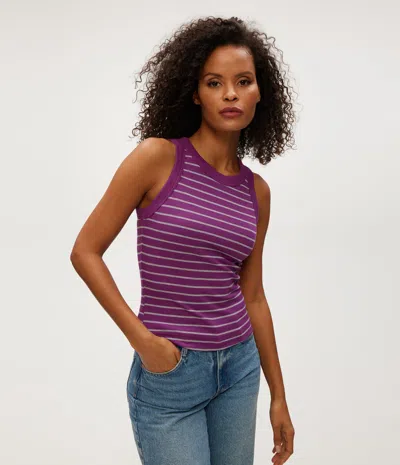 Michael Stars Gina Striped Ribbed Crop Tank In Purple