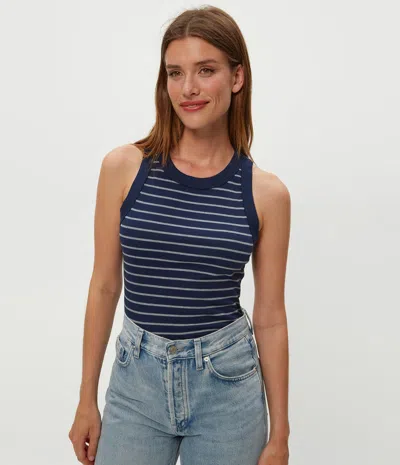 Michael Stars Gina Striped Ribbed Crop Tank In Silver