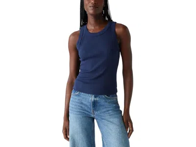 Michael Stars Gina Ribbed Crop Tank In Nocturnal In Blue
