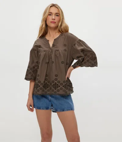Michael Stars Gloria Eyelet Flutter Top