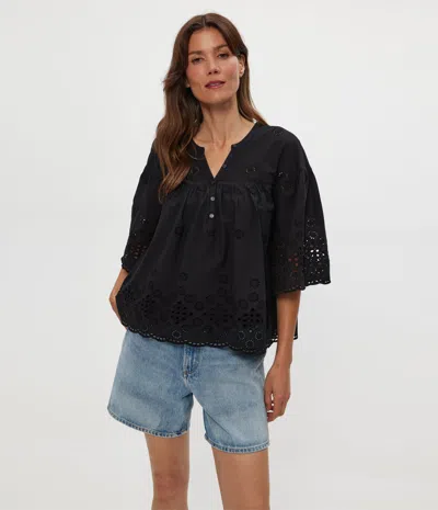 Michael Stars Gloria Eyelet Flutter Top