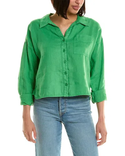 Michael Stars Gracie Crop Button-down Linen Shirt In Green