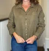 Michael Stars Gracie Cropped Linen Shirt In Olive In Green