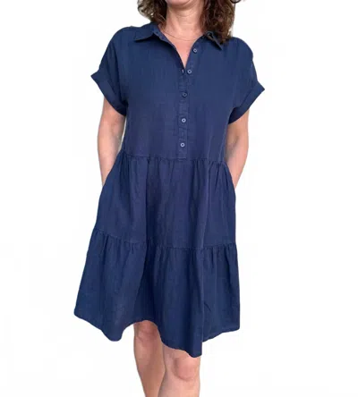 Michael Stars Greta Short Sleeve Tiered Dress In Nocturnal In Blue