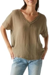 Michael Stars Gretna V-neck Gauze Top In Olive