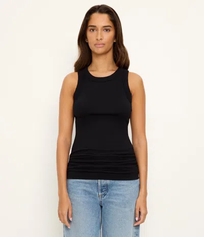 Michael Stars Halley Ribbed Tank With Ruching In Black