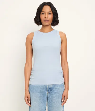 Michael Stars Halley Ribbed Tank With Ruching In Blue