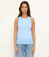 Michael Stars Halley Ribbed Tank With Ruching In Blue