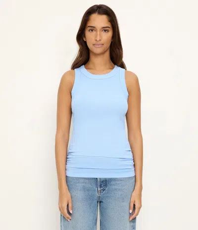 Michael Stars Halley Ribbed Tank With Ruching In Blue