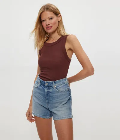 Michael Stars Halley Ribbed Tank With Ruching In Brown