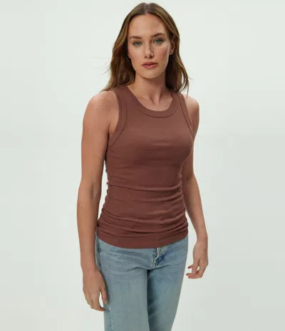 Michael Stars Halley Ribbed Tank With Ruching In Brown