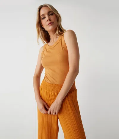Michael Stars Halley Ribbed Tank With Ruching In Carm