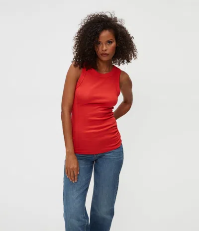 Michael Stars Halley Ribbed Tank With Ruching In Cherry