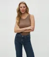 Michael Stars Halley Ribbed Tank With Ruching In Cobblestone