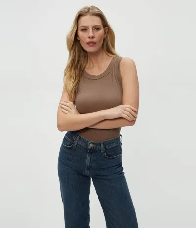 Michael Stars Halley Ribbed Tank With Ruching In Cobblestone