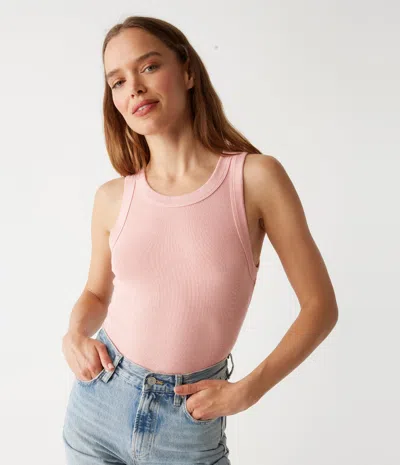 Michael Stars Halley Ribbed Tank With Ruching In Grapefruit