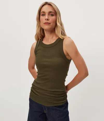 Michael Stars Halley Ribbed Tank With Ruching In Green