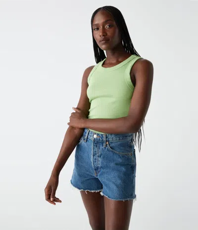Michael Stars Halley Ribbed Tank With Ruching In Lettuce