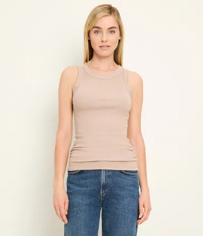 Michael Stars Halley Ribbed Tank With Ruching In Neutral