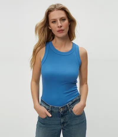 Michael Stars Halley Ribbed Tank With Ruching In Ocean