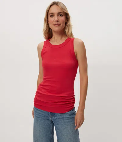 Michael Stars Halley Ribbed Tank With Ruching In Red