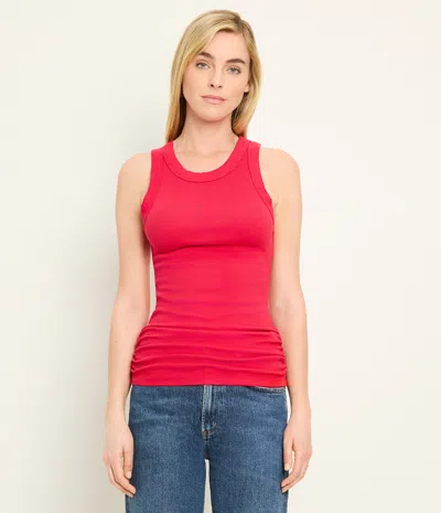 Michael Stars Halley Ribbed Tank With Ruching In Red