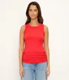 Michael Stars Halley Ribbed Tank With Ruching In Red
