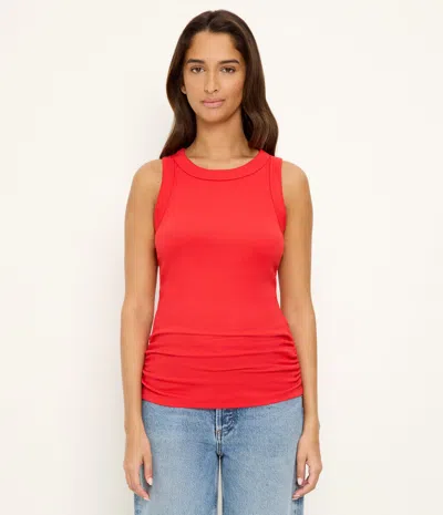 Michael Stars Halley Ribbed Tank With Ruching In Red