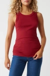 Michael Stars Halley Ribbed Tank With Ruching In Carmine