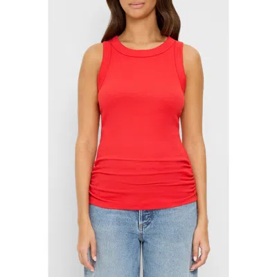 Michael Stars Halley Ribbed Tank With Ruching In Red
