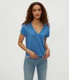 Michael Stars Harlan Cropped V-neck Tee In Ocean
