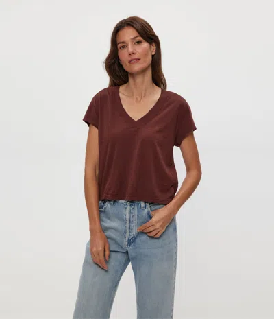 Michael Stars Harlan Cropped V-neck Tee In Brown