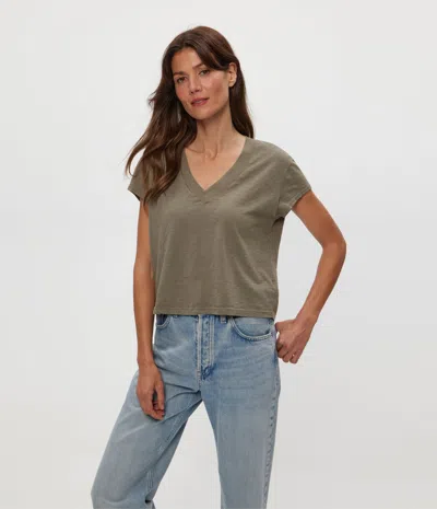 Michael Stars Harlan Cropped V-neck Tee In Green