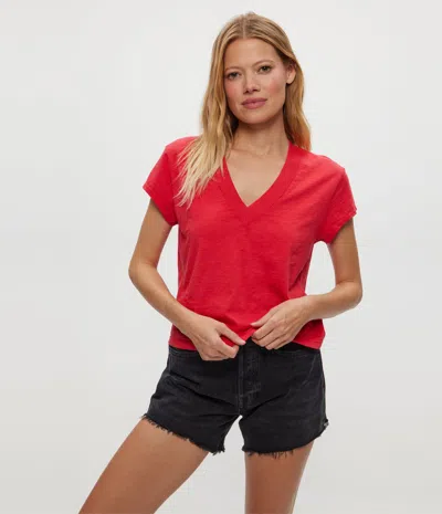 Michael Stars Harlan Cropped V-neck Tee In Red