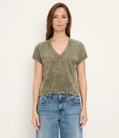 Michael Stars Harlan Mineral Wash Cropped V-neck Tee In Green