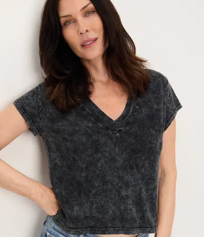 Michael Stars Harlan Mineral Wash Cropped V-neck Tee In Nocturnal