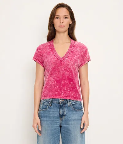 Michael Stars Harlan Mineral Wash Cropped V-neck Tee In Pink