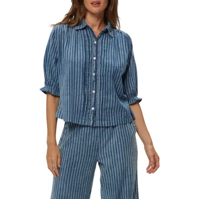Michael Stars Holly Lace Trim Button-up Shirt In Blue